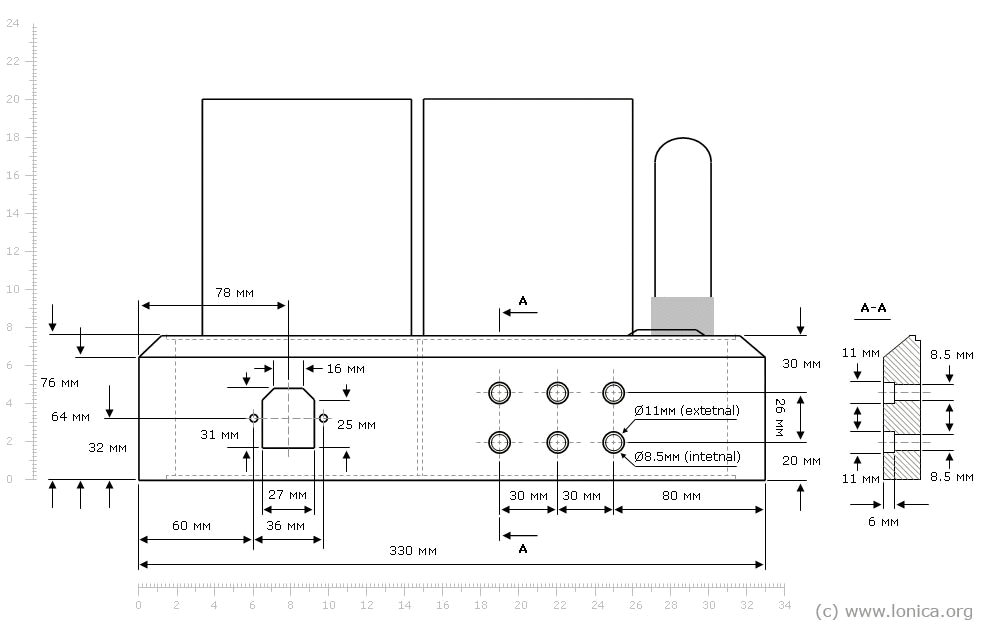 Parts of the Amplifier. Rear View